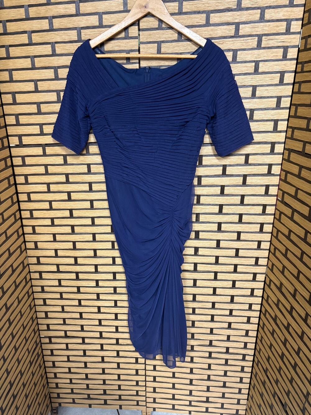 Tadashi Shoji Navy Ruched Dress Size Medium